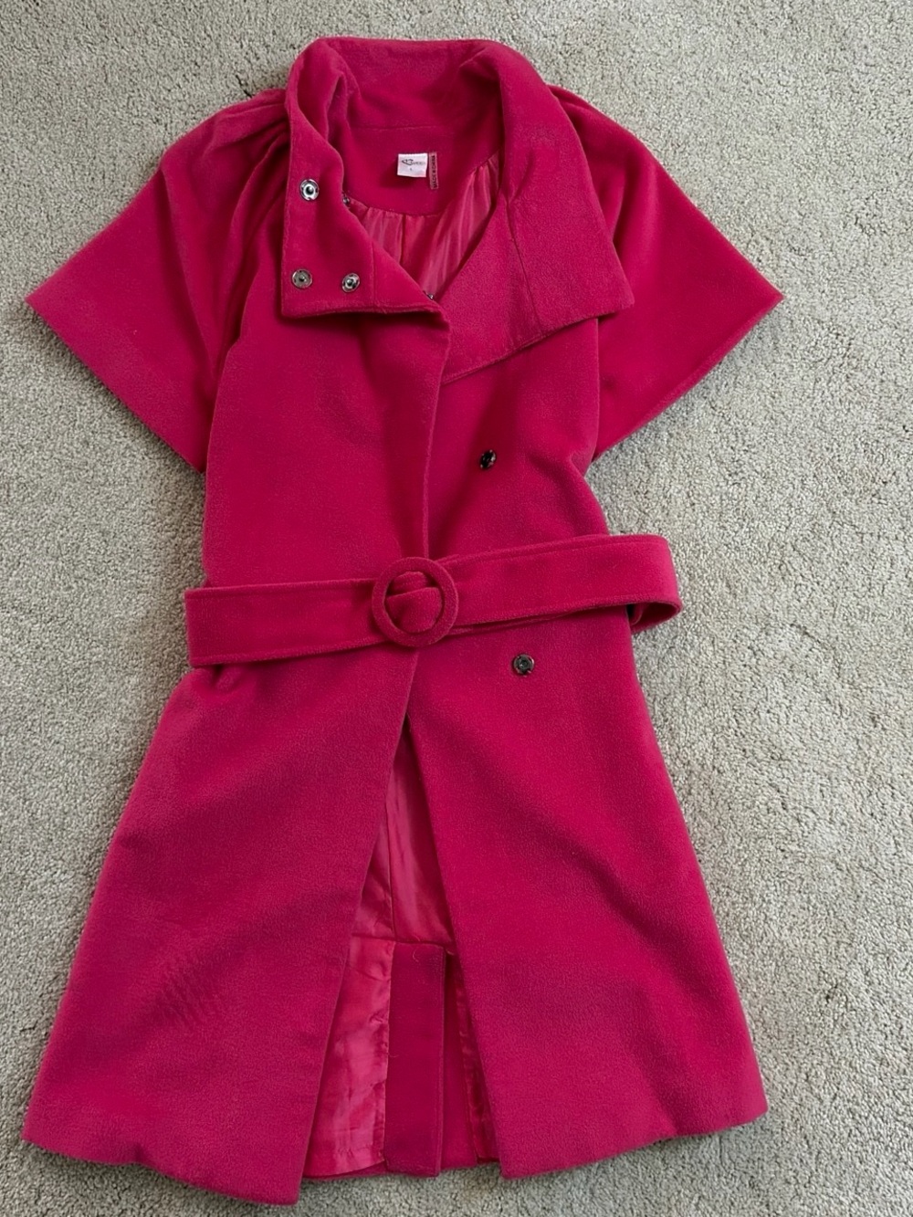 C. Luce Bright Fuchsia Short-Sleeve Belted Coat